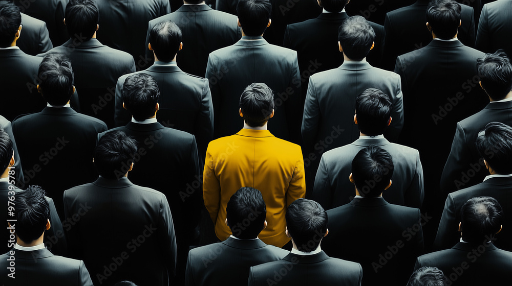Obraz premium Individuals in black suits facing away