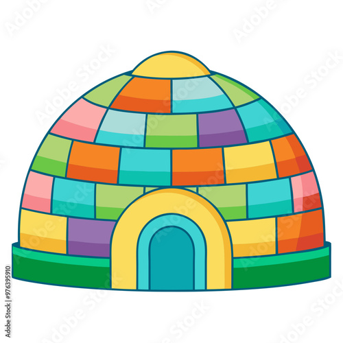 Colorful Igloo Illustration: A cheerful and vibrant illustration of an igloo, perfect for wintery themes and arctic adventures. The igloo is rendered in a cartoon style with bright colors and a playfu