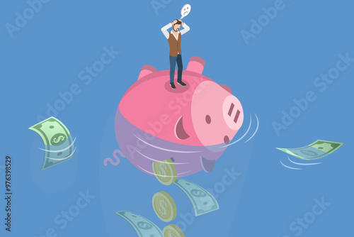 3D Isometric Flat Vector Illustration of Sunk Cost Fallacy, Evaluating Business Resource Investments