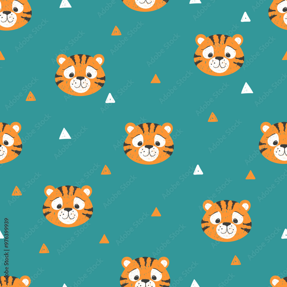 Cute tiger seamless pattern. Cartoon animals background. Vector baby print Cute tiger seamless pattern. Cartoon animals background. Vector baby print