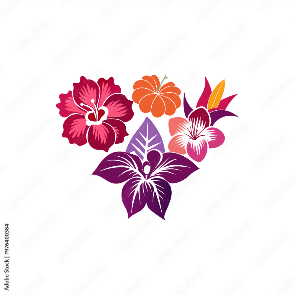 Bold Tropical Flower Silhouette Set for Exotic-Themed Designs, Wallpapers, and Fabric Prints Bold Tropical Flower Silhouette Set for Exotic-Themed Designs, Wallpapers, and Fabric Prints