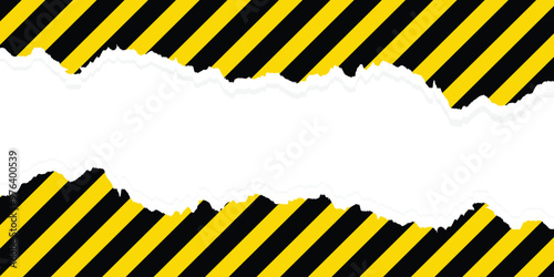 Stripped torn warning rectangular background. Caution sign Black and yellow warning background. Vector illustration.