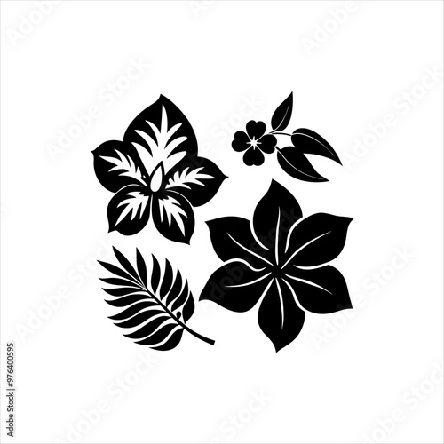 Bold Tropical Flower Silhouette Set for Exotic-Themed Designs, Wallpapers, and Fabric Prints