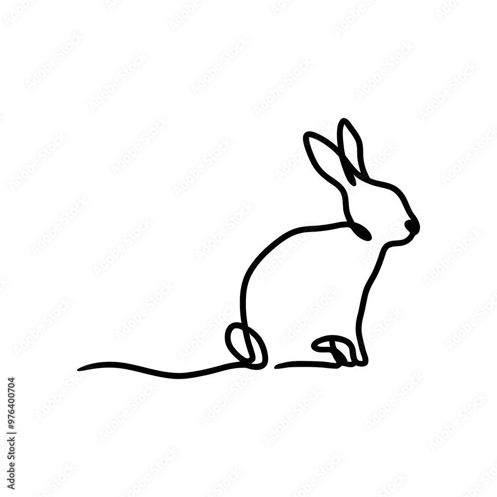 line drawing of Easter Bunny. Cute rabbit silhouette with ears in simple minimalistic style line drawing of Easter Bunny. Cute rabbit silhouette with ears in simple minimalistic style