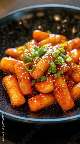 Tteokbokki with Gochujang Sauce, Fish Cakes, and Sesame Seeds photo