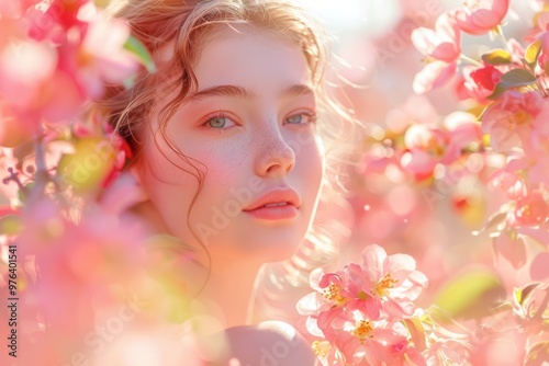 A serene moment among blooming apple blossoms during a warm spring afternoon