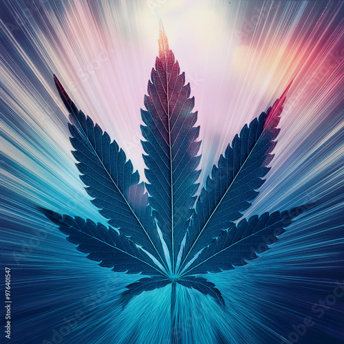 A cannabis leaf on a blurred blue background photo