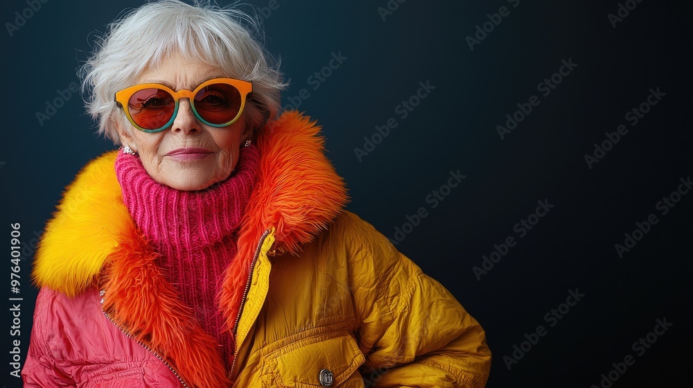 Funny old person portraits. 80s style outfit. Dab dance on colored backgrounds. Concept about seniority and old people Funny old person portraits. 80s style outfit. Dab dance on colored backgrounds. Concept about seniority and old people