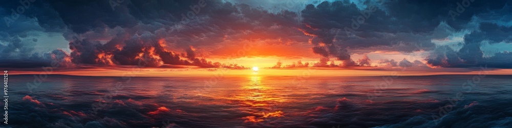 Fototapeta premium Panoramic view of the ocean at sunset