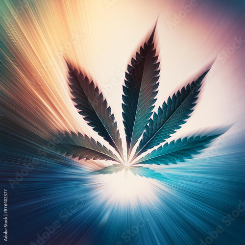 A cannabis leaf on a blurred blue background photo