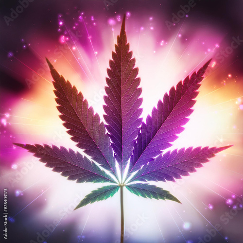 A cannabis leaf on a blurred blue background photo