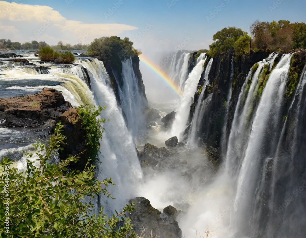 Naklejka premium Majestic Waterfalls of Victoria Falls, Where Africa's Zambezi River Roars