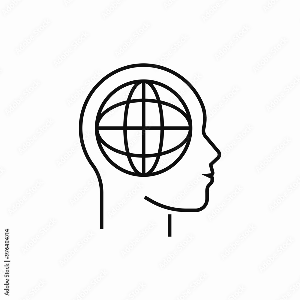 global thinking head icon sign vector global thinking head icon sign vector