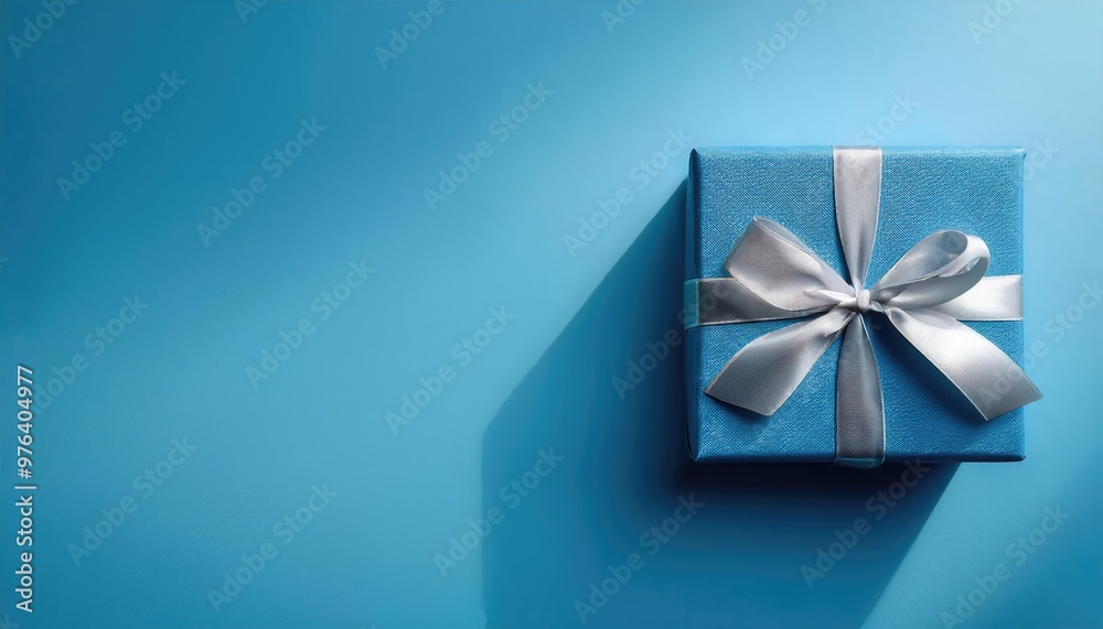 Blue gift box with a silver bow. Blue gift box with a silver bow.