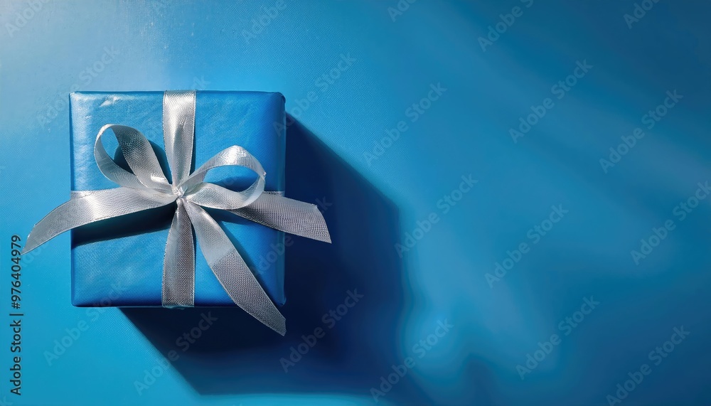 Blue gift box with a silver bow Blue gift box with a silver bow