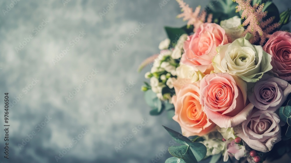 A stunning bridal bouquet with pastel flowers on the right side, leaving space on the left for text. Ideal for wedding, floral, and celebration themes. A stunning bridal bouquet with pastel flowers on the right side, leaving space on the left for text. Ideal for wedding, floral, and celebration themes.