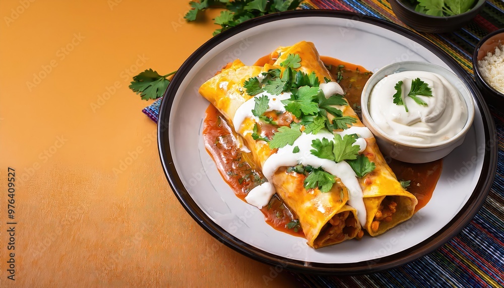 Two enchiladas on a plate Two enchiladas on a plate