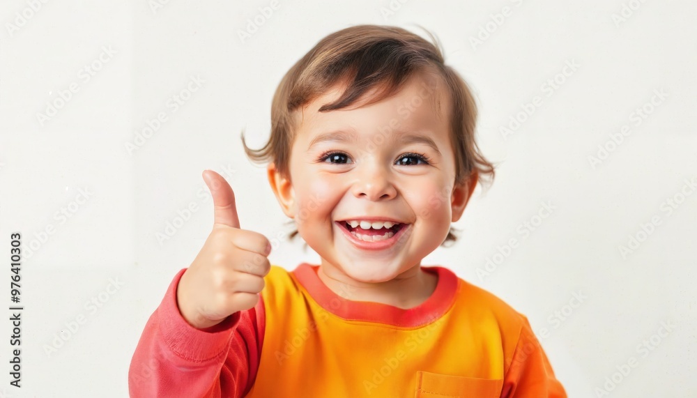 Smiling young child curly hair giving thumbs up gesture showing happiness approval. AI generated Smiling young child curly hair giving thumbs up gesture showing happiness approval. AI generated