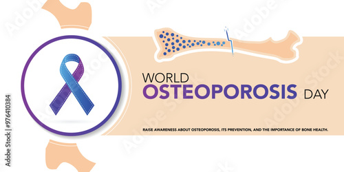White bone shape ribbon for osteoporosis awareness concept. Bone density loss prevention. Skeletal system disease solidarity day. Senior osteopathy. Medical vector illustration.