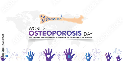 White bone shape ribbon for osteoporosis awareness concept. Bone density loss prevention. Skeletal system disease solidarity day. Senior osteopathy. Medical vector illustration.