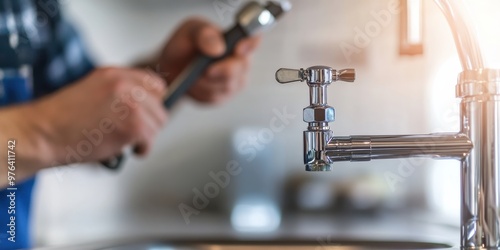 A plumber works on a kitchen faucet with tools, showcasing the importance of home maintenance, expertise in plumbing, and the hands-on skills required to keep households running smoothly.