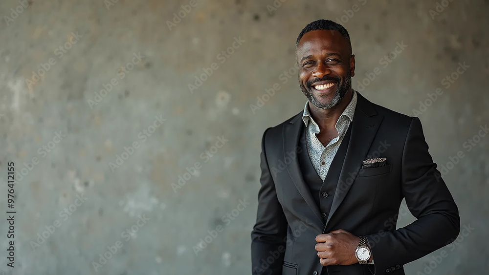 Portrait of fashionable afro-american man in jacket, widescreen 16:9, 300 dpi, with free space for text Portrait of fashionable afro-american man in jacket, widescreen 16:9, 300 dpi, with free space for text