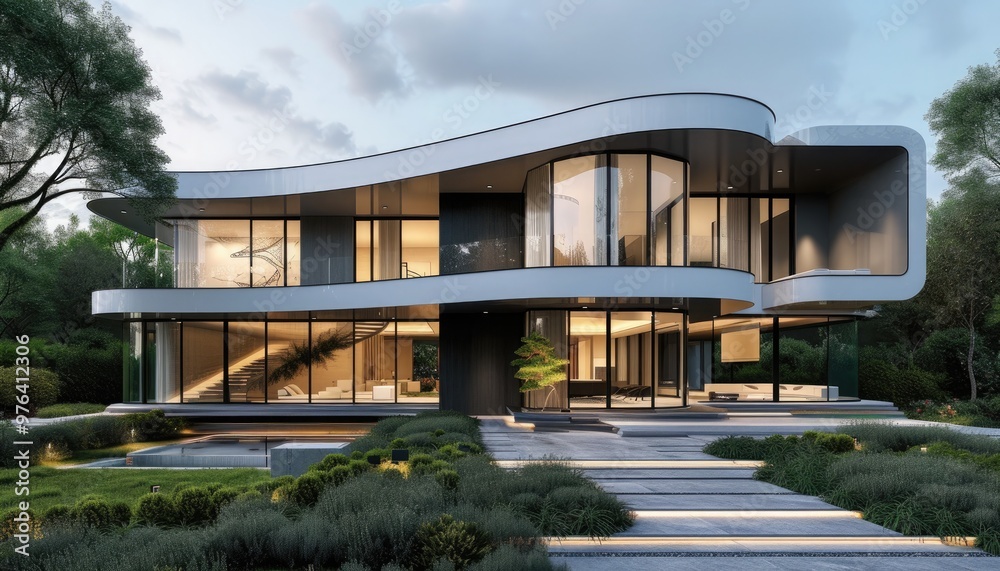 Modern luxury home with unique curved design Modern luxury home with unique curved design