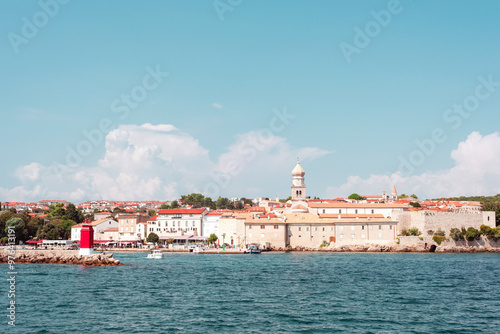 View of old town of Krk from the sea. Krk island, Croatia