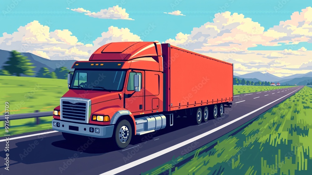 transport truck illustration minimalist and pixelated