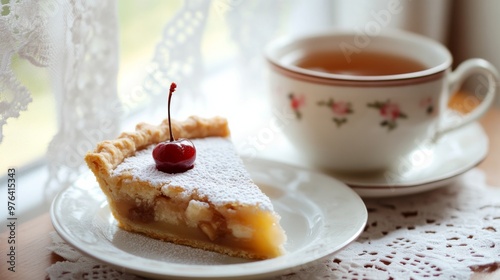 a slice of bakewell tart on a small ceramic plate