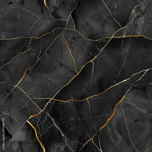 Black marble background with golden line, pattern for seamless