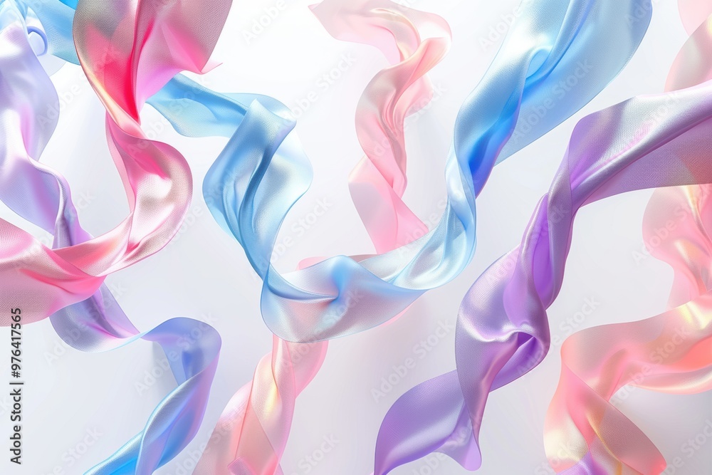 Fototapeta premium Pastel streamers flow in a bright room during a chic celebration