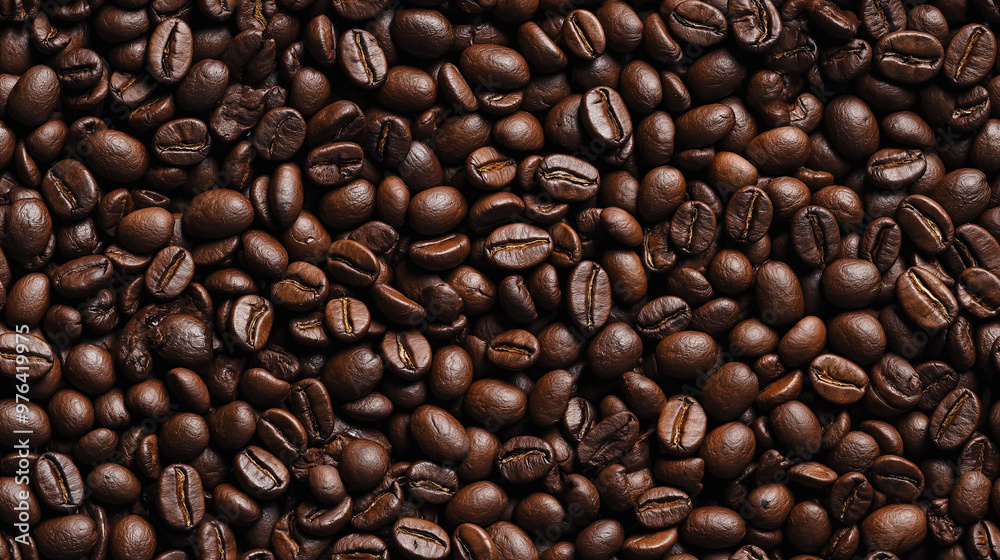 Obraz premium a close-up photo pattern, macro shot, top-down view of coffee beans, filling the entire frame with a focus on the intricate details of the food items
