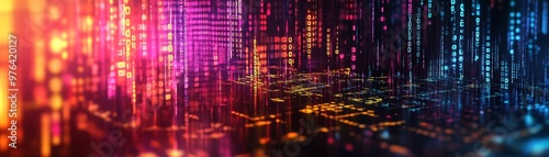 Wallpaper Mural Abstract Digital Data Flow Background   Binary Code  Futuristic  Technology  Neon  Glitch  Cyber  Network  Internet Torontodigital.ca