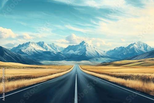 Landscape with road and mountains beautiful background , ai