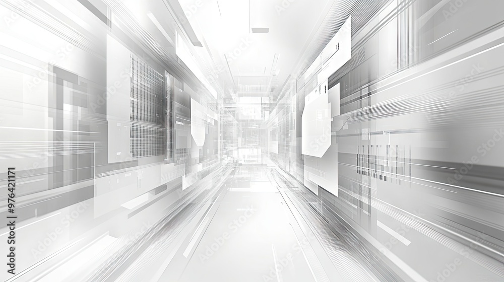 Abstract grey and white tech background with geometric patterns and digital interface elements, perfect for futuristic and cutting-edge design. Abstract grey and white tech background with geometric patterns and digital interface elements, perfect for futuristic and cutting-edge design.