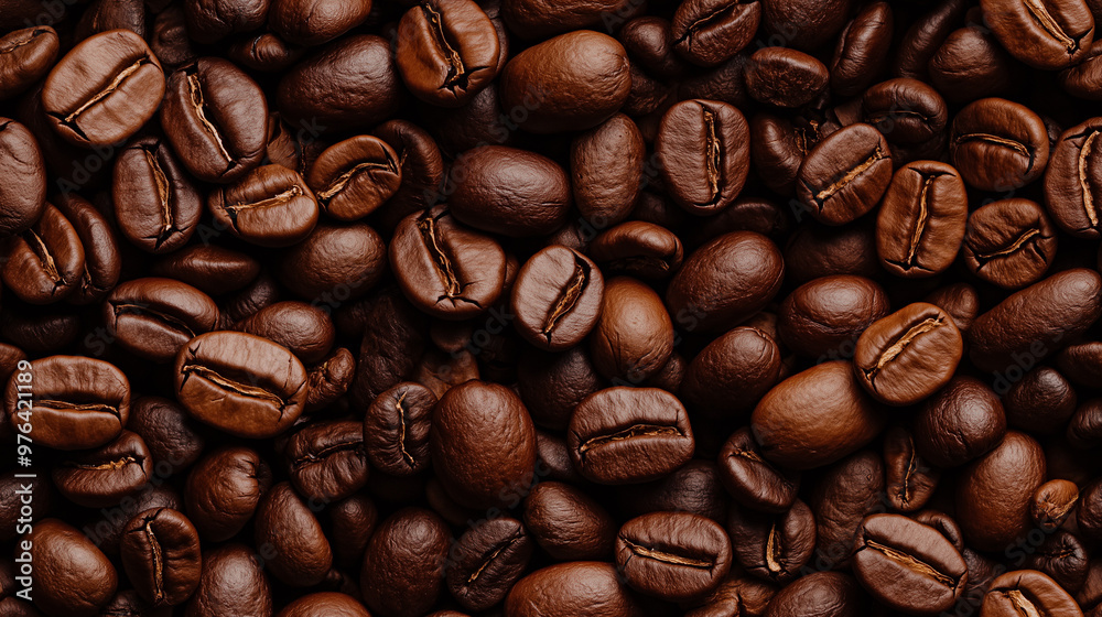 Obraz premium a pattern in photograph, extreme close-up, top-down view of coffee beans, filling the entire frame with a focus on the intricate details of the food items