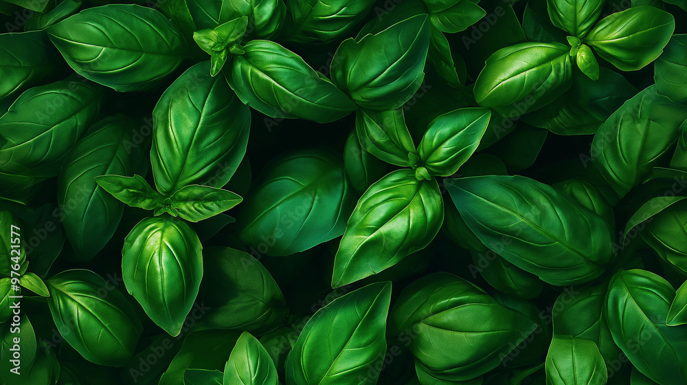a photographic pattern of an extreme close-up, top-down view of basil leaves, filling the entire frame with a focus on the intricate details a photographic pattern of an extreme close-up, top-down view of basil leaves, filling the entire frame with a focus on the intricate details