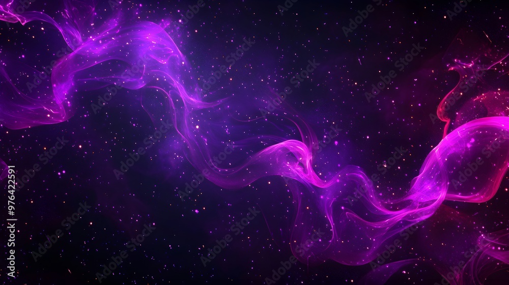 Dark, cosmic-inspired swirls in purples and blacks, overlaid with holographic stars and nebulae, creating a seamless pattern, Futuristic, Digital illustration. Dark, cosmic-inspired swirls in purples and blacks, overlaid with holographic stars and nebulae, creating a seamless pattern, Futuristic, Digital illustration.