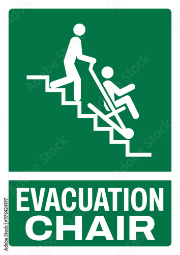 ISO emergency and first aid safety signs text variation_evacuation chair portrait size a4/a3/a2/a1