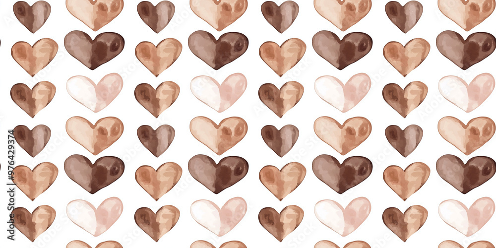 Obraz premium almond and mocha color hearts seamless pattern, clean surface texture, white background