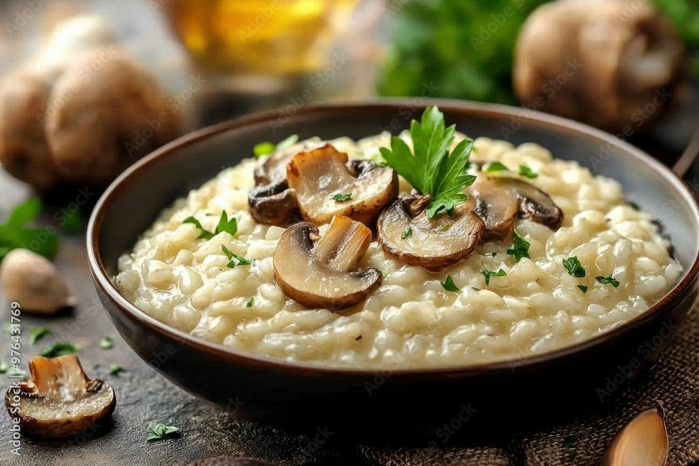 Creamy Mushroom Risotto with Parsley Garnish Creamy Mushroom Risotto with Parsley Garnish