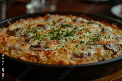 Close-up of a Creamy Mushroom and Cheese Dish