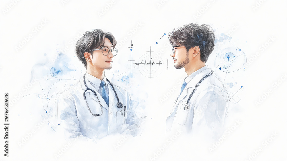 a set of doctor doing different activities, watercolour, sheet tournaround, white background a set of doctor doing different activities, watercolour, sheet tournaround, white background