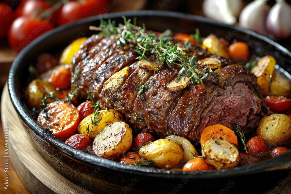 Fototapeta premium Roasted Beef with Roasted Vegetables and Thyme