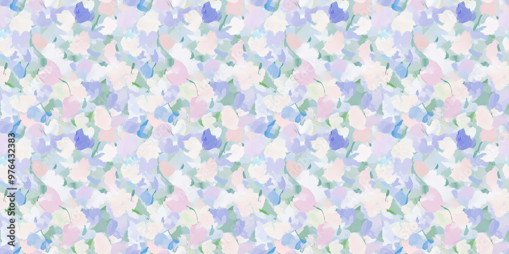 dreamy and clean abstract pattern of sweet peas in a naive impressionistic style with gouache