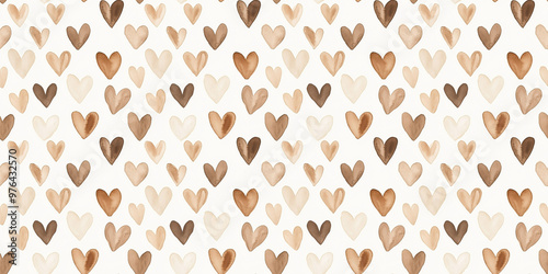 ecru and taupe color hearts seamless pattern, clean surface texture, white background