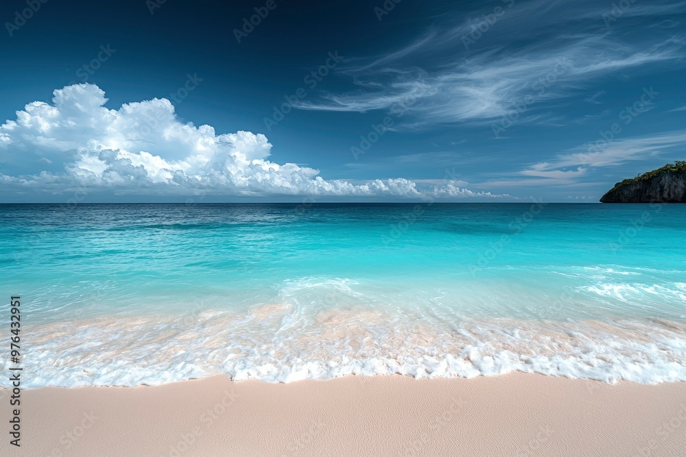 Tranquil Beach Scene with White Waves Crashing on Sandy Shore Tranquil Beach Scene with White Waves Crashing on Sandy Shore