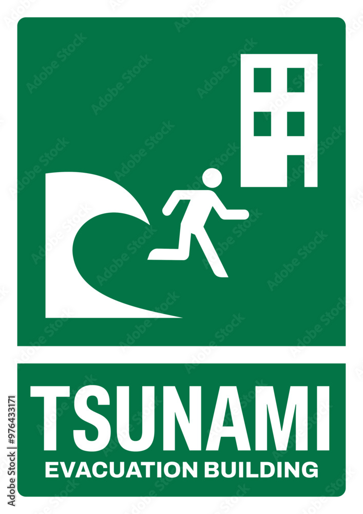 Fototapeta premium ISO emergency and first aid safety signs text variation_tsunami evacuation building portrait size a4/a3/a2/a1