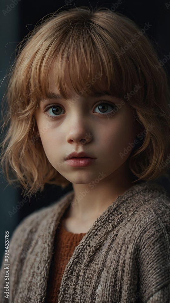A beautiful young girl with blonde hair in a stylish sweater, exuding sweetness and innocence A beautiful young girl with blonde hair in a stylish sweater, exuding sweetness and innocence